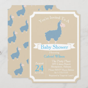 Cute Funny Blue Llama Baby Boy Baby shower Kaart