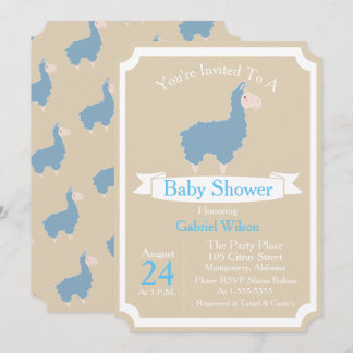 Cute Funny Blue Llama Baby Boy Baby shower Kaart