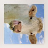 Cute Funny Boerderij Charolais Koe Licking Nose Legpuzzel (Horizontaal)
