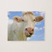 Cute Funny Boerderij Charolais Koe Licking Nose Legpuzzel (Horizontaal)