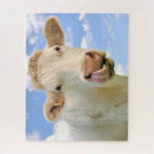 Cute Funny Boerderij Charolais Koe Licking Nose Legpuzzel (Verticaal)