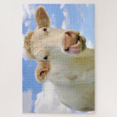 Cute Funny Boerderij Charolais Koe Licking Nose Legpuzzel (Verticaal)