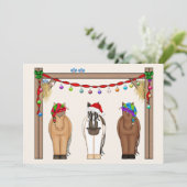 Cute Funny Boerderij Holiday Horses Kerstmis Feestdagenkaart (Staand voorkant)