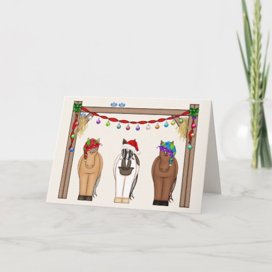 Cute Funny Boerderij Horse Kerstmis Feestdagen Kaart (Voorkant)