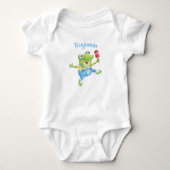 Cute Funny Boy Frog Blue Girl Baby Bodysuit (Voorkant)