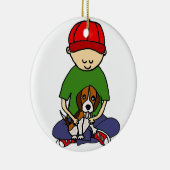 Cute Funny Boy met zijn Dog Cartoon Keramisch Ornament (Rechts)
