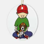 Cute Funny Boy met zijn Dog Cartoon Keramisch Ornament (Links)