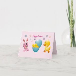 Cute Funny Bunny and Chicken Egg Design Feestdagen Kaart
