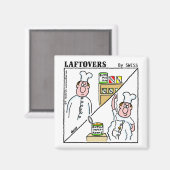 Cute Funny Button Mushroom Chef Laftovers Cartoon Magneet (Voorkant / Achterkant)