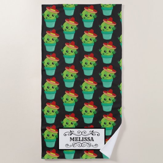Cute Funny Cactus Pattern Strandlaken (Voorkant)