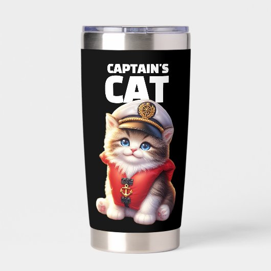 Cute Funny Captain's Cat in a Captain's Hat Geïsoleerde Drinkbeker (Achterkant)