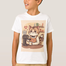 Cute Funny Cartoon Barista Cat Kid's T-shirt