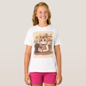 Cute Funny Cartoon Barista Cat Kid's T-shirt (Voorkant volledig)