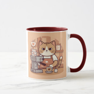 Cute Funny Cartoon Barista Cat Mug Mok