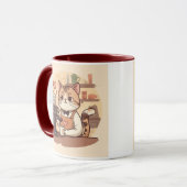 Cute Funny Cartoon Barista Cat Mug Mok (Voorkant links)