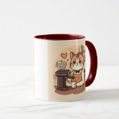 Cute Funny Cartoon Barista Cat Mug Mok (Voorkant rechts)