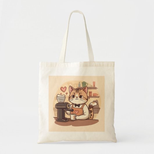 Cute Funny Cartoon Barista Cat Tote Bag (Voorkant)