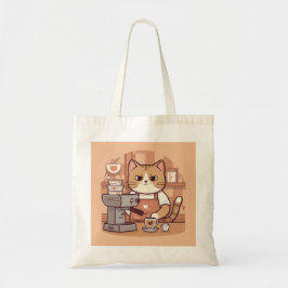 Cute Funny Cartoon Barista Cat Tote Bag
