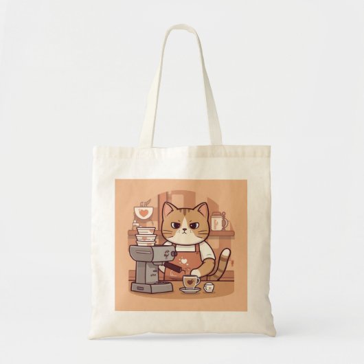 Cute Funny Cartoon Barista Cat Tote Bag (Voorkant)