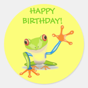 Cute Funny Cartoon Frog Kinder Happy Birthday Part Ronde Sticker
