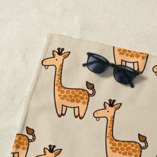Cute Funny Cartoon Giraffes met Initialen Strandlaken