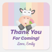 Cute Funny Cartoon Koe Hartelijk dank voor uw koms Vierkante Sticker (Voorkant)
