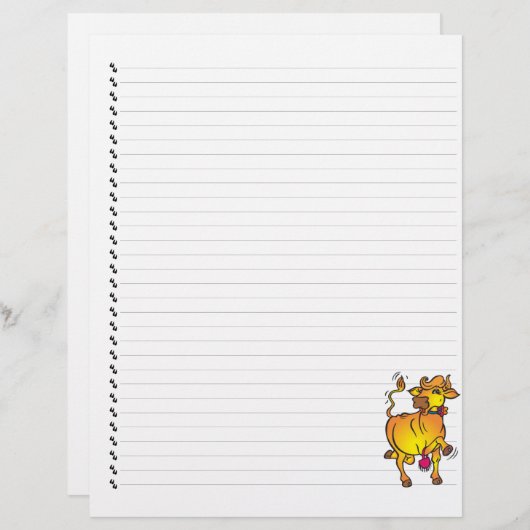 Cute Funny Cartoon Koe Lined Pet Letterhead (Voorkant / Achterkant)