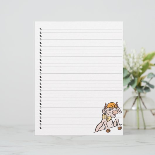 Cute Funny Cartoon Koe Lined Pet Letterhead (Staand voorkant)