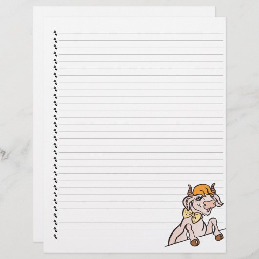 Cute Funny Cartoon Koe Lined Pet Letterhead (Voorkant / Achterkant)
