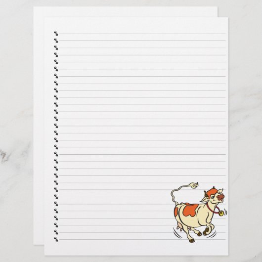Cute Funny Cartoon Koe Lined Pet Letterhead (Voorkant / Achterkant)