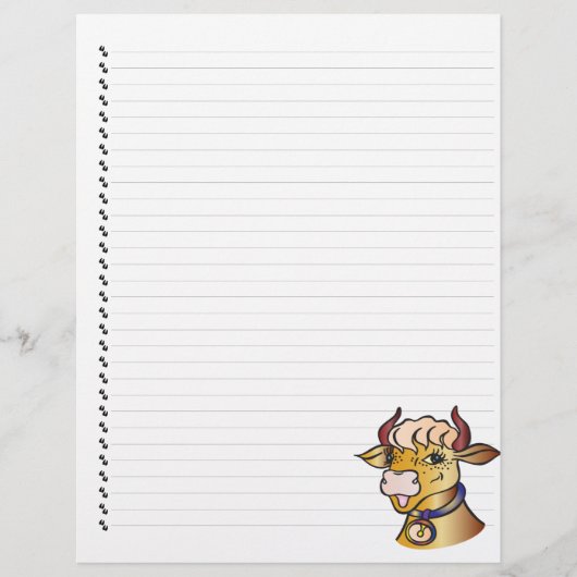 Cute Funny Cartoon Koe Lined Pet Letterhead (Voorkant)