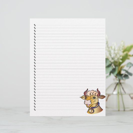 Cute Funny Cartoon Koe Lined Pet Letterhead (Staand voorkant)
