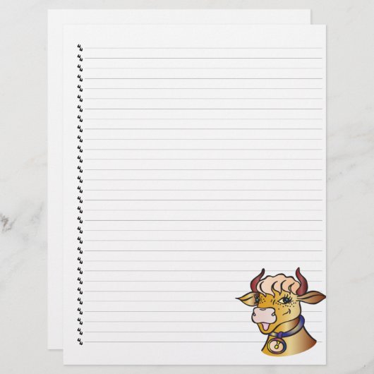 Cute Funny Cartoon Koe Lined Pet Letterhead (Voorkant / Achterkant)