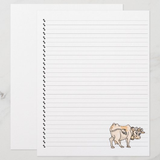 Cute Funny Cartoon Koe Lined Pet Letterhead (Voorkant / Achterkant)