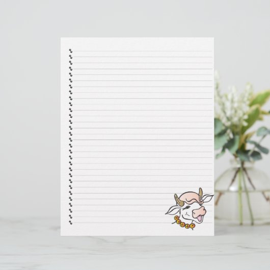 Cute Funny Cartoon Koe Lined Pet Letterhead (Staand voorkant)