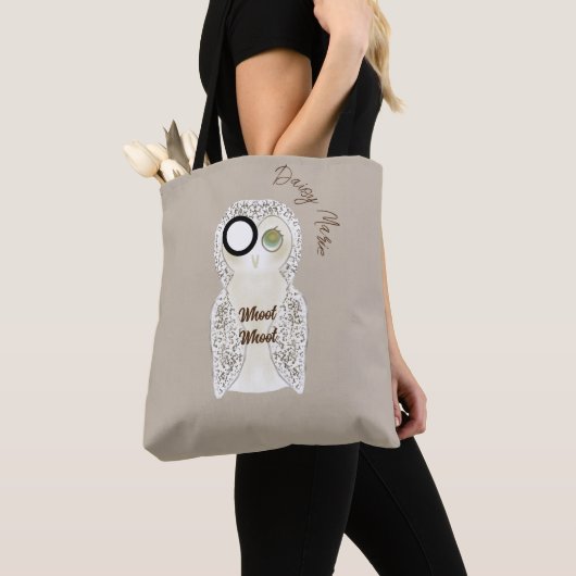 Cute Funny Cartoon Owl Whoot Monogram Tote Bag (Dichtbij)