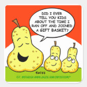 Cute Funny Cartoon Pears en Giftbaskets Vierkante Sticker (Voorkant)