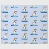 Cute Funny Cartoon Penguin Merry Kerstmis Cadeaupapier (Vlak)