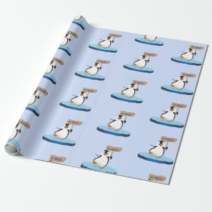 Cute Funny Cartoon Penguin Merry Kerstmis Cadeaupapier