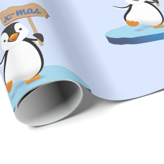 Cute Funny Cartoon Penguin Merry Kerstmis Cadeaupapier (Rol Hoek)