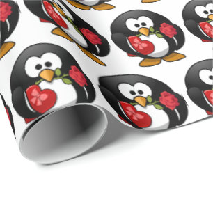 Cute Funny Cartoon Penguin met cadeaus Cadeaupapier