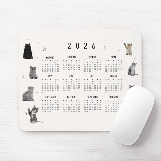 Cute Funny Cat 2026 Calendar Muismat (Met muis)