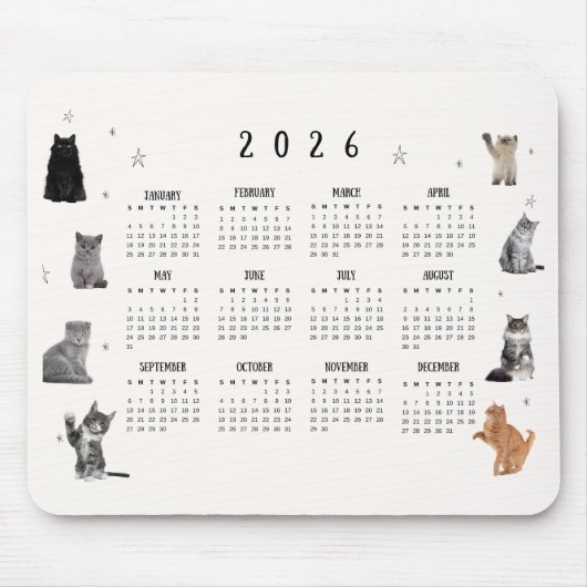 Cute Funny Cat 2026 Calendar Muismat (Voorkant)