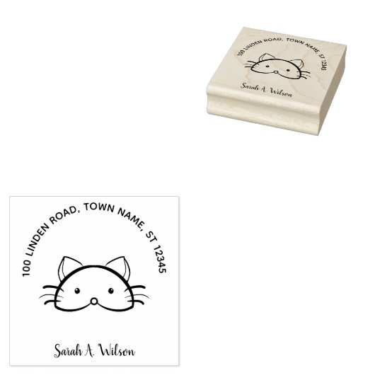 Cute Funny Cat Bookplate Ex Libris Name Address Rubberstempel (Gestempeld)