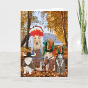 Cute/Funny Cat/Dog Indische Thanksgiving Feestdagen Kaart