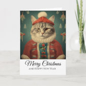 Cute Funny Cat in Costume Merry Christmas  Kaart (Voorkant)