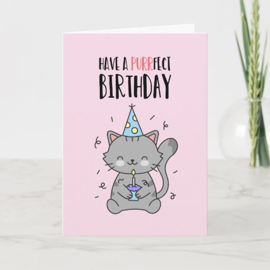 Cute Funny Cat Lover Kitten Pun Purrfect Birthday Kaart (Voorkant)
