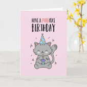 Cute Funny Cat Lover Kitten Pun Purrfect Birthday Kaart (Gele Bloem)