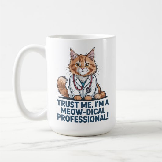 Cute Funny Cat Medical Pun Illustration Koffiemok (Links)