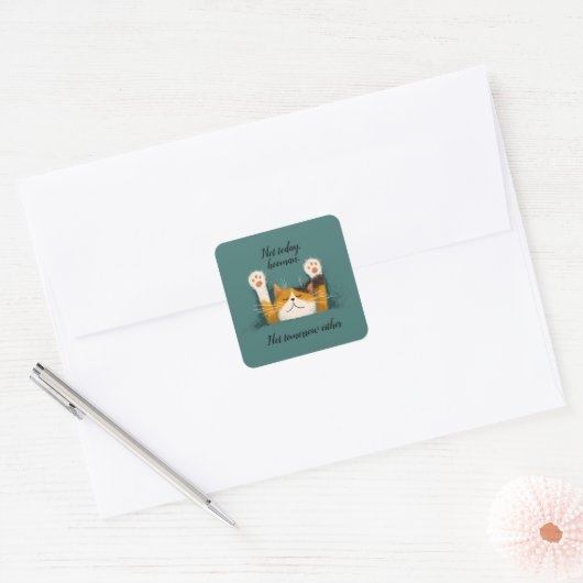 Cute Funny Cat Nap Vierkante Sticker (Envelop)